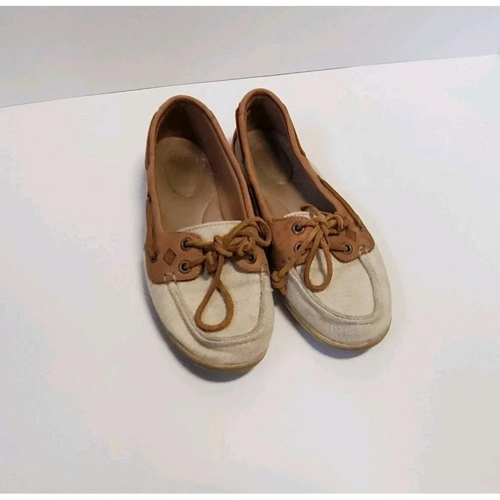Womens Sperry Canvas and Leather Topsider Boat Shoes Size 7M Brown/Beige - Picture 2 of 12